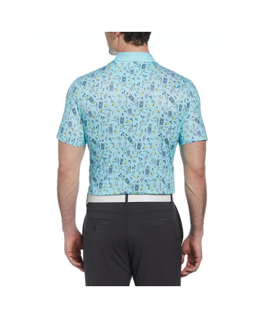 Original Penguin Blue Novelty Martini Print Golf Polo Shirt In Tanager Turquoise for men