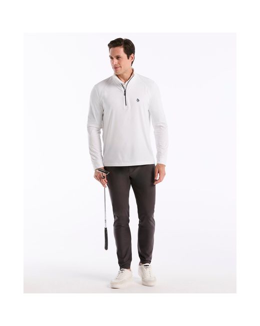 Original Penguin Mixed Media Quarter Zip Golf Pullover In Bright White for men