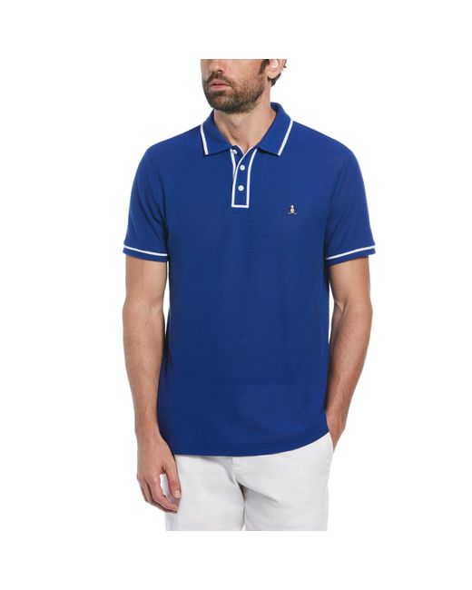 Original Penguin Icons Organic Cotton Bentley Mesh Short Sleeve Polo Shirt In Mazarine Blue for men