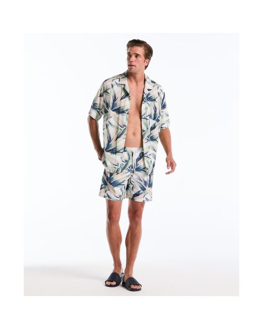 Original Penguin Blue Succulent Print Swim Shorts In Bright White for men