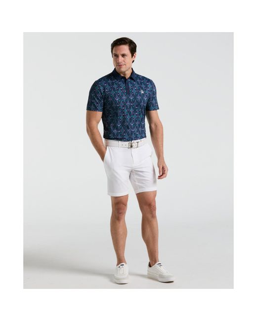 Original Penguin Blue All Over Lattice Cocktail Print Earl Golf Polo Shirt In Black Iris for men