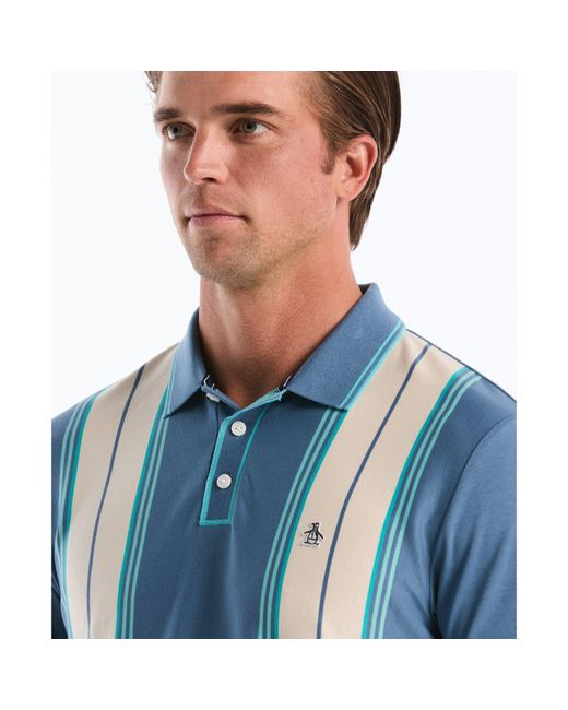 Original Penguin Jacquard Vertical Stripe Polo Shirt In Copen Blue for men