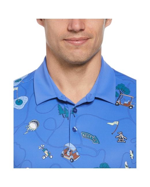 Original Penguin Pete's Game Print Golf Polo Shirt In Amparo Blue for men