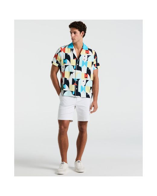 Original Penguin Allover Deco Print Short Sleeve Shirt In Horizon Blue for men