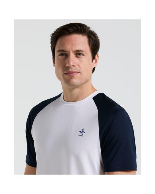 Original Penguin Blue Blocked Performance Tennis T-shirt In Bright White for men