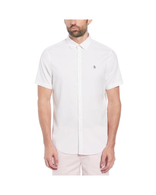 Original Penguin Ecovero Oxford Stretch Short Sleeve Button-down Shirt In Bright White for men