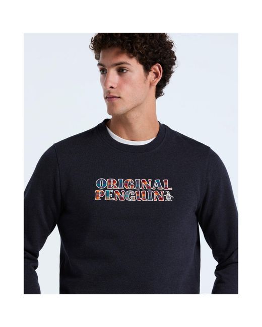 Original Penguin Black Plaid Logo Graphic Sweatshirt In Sapphire Heather for men