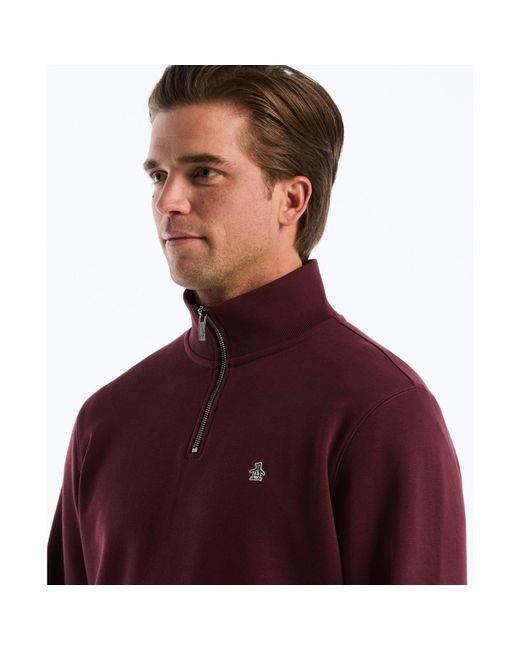 Original Penguin Red Sticker Pete Quarter Zip Sweatshirt In Port Royale for men