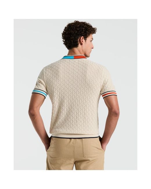 Original Penguin Natural Pointelle Blocked Ribbed Sweater Polo Shirt In Birch for men