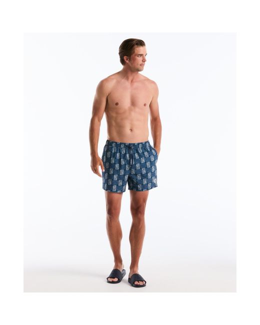 Original Penguin Blue Flower Block Print Swim Shorts In Sargasso Sea for men