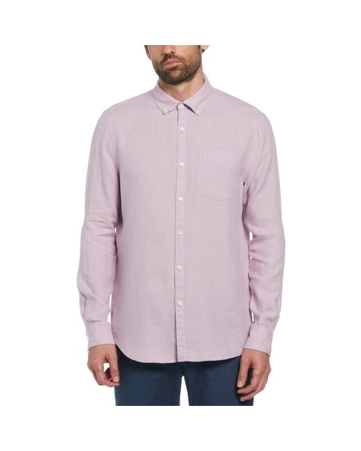 Original Penguin Purple Delave Linen Long Sleeve Button-down Shirt In Lavender Frost for men