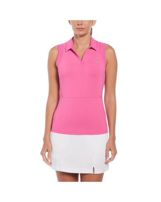 Original Penguin Women's 1/4 Zip Mesh Block Sleeveless Golf Polo Shirt In Cheeky Pink for men