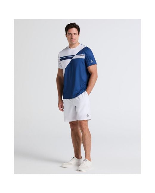 Original Penguin Blue Colourblock Performance Tennis T-shirt In True Navy for men