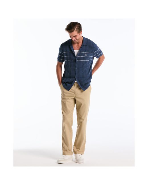 Original Penguin Blue Ribbed Button Front Sweater Polo In Sargasso Sea for men