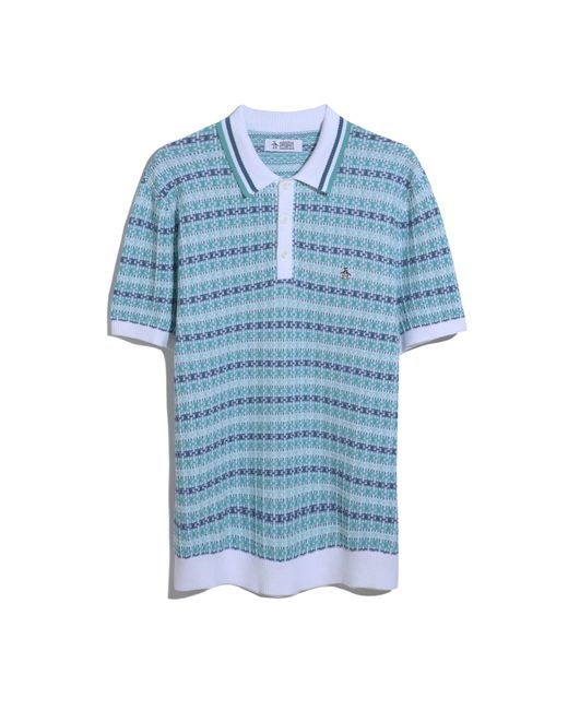 Original Penguin Blue Textured Jacquard Sweater Polo In Bright White for men
