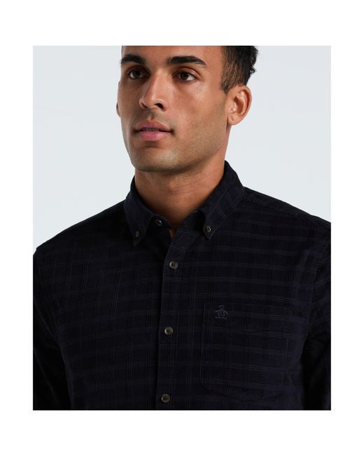 Original Penguin Black Corduroy Check Shirt In Dark Sapphire for men