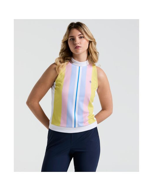 Original Penguin Blue Women's Tennis Striped Ribbed Tank Top In Bright White for men
