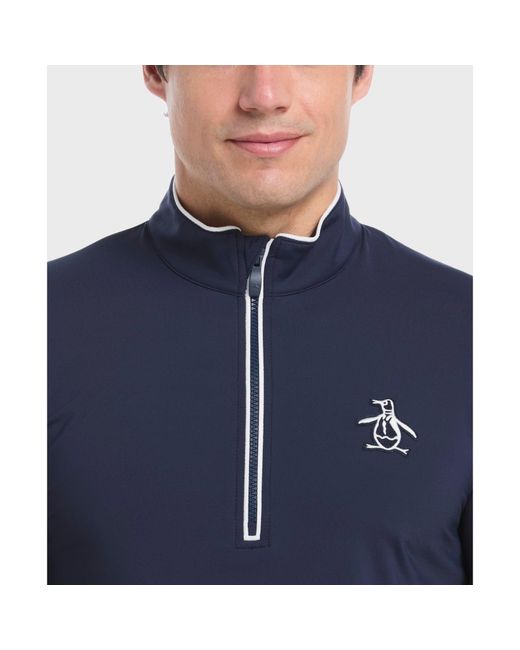 Original Penguin Blue Technical Earl 1/4 Zip Golf Sweater In Black Iris for men