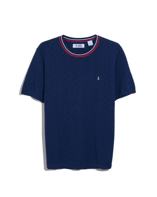 Original Penguin Geometric Eyelet Sweater T-shirt In Blue Depths for men