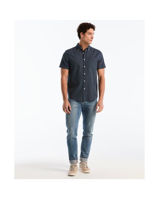 Original Penguin Blue Dobby Striped Short Sleeve Shirt In Dark Sapphire for men