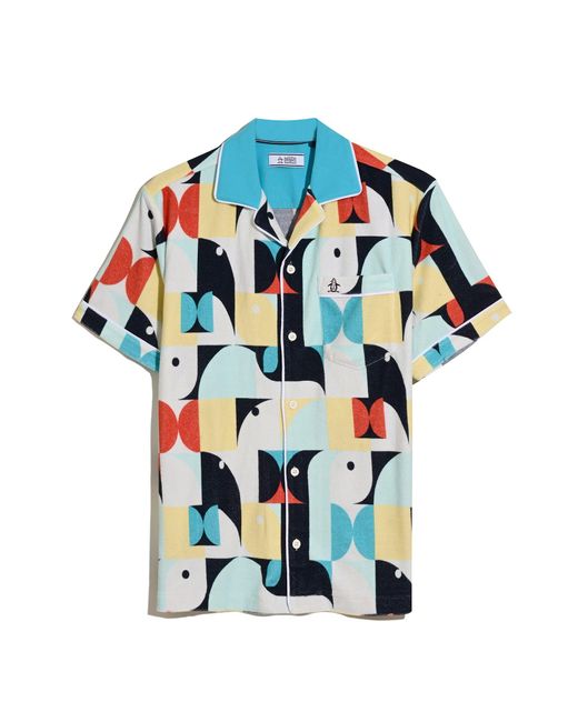 Original Penguin Allover Deco Print Short Sleeve Shirt In Horizon Blue for men