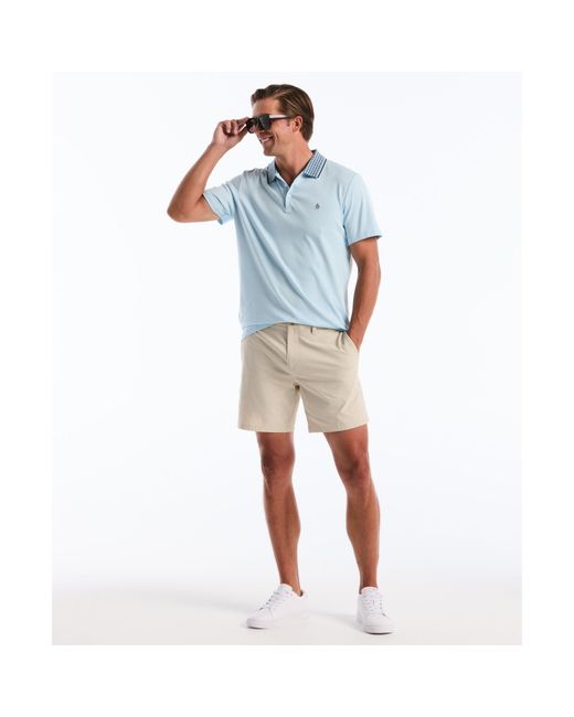 Original Penguin Interlock Striped Collar Polo Shirt In Cool Blue for men