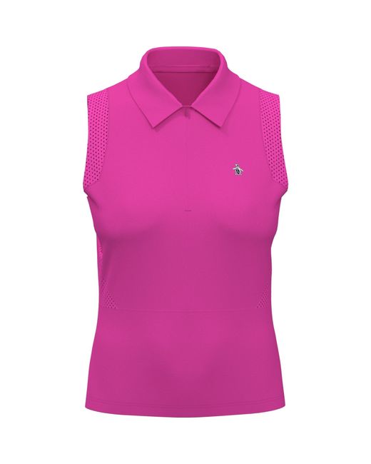 Original Penguin Women's 1/4 Zip Mesh Block Sleeveless Golf Polo Shirt In Cheeky Pink for men