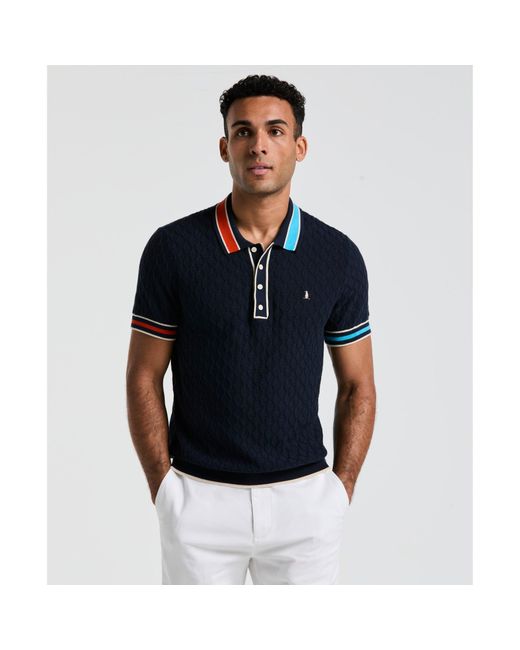 Original Penguin Blue Pointelle Blocked Ribbed Sweater Polo Shirt In Dark Sapphire for men