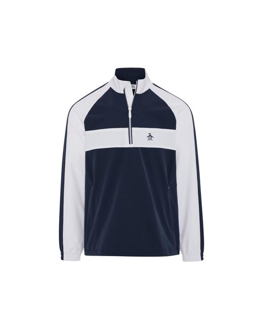 Original Penguin Blue Quarter Zip Colour Block Golf Jacket In Black Iris for men