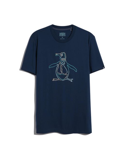 Original Penguin Blue Outline Pete Graphic T-shirt In Sargasso Sea for men