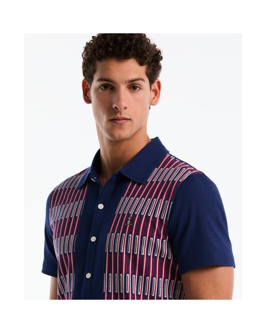 Original Penguin Jacquard Button Front Polo Shirt In Blue Depths for men