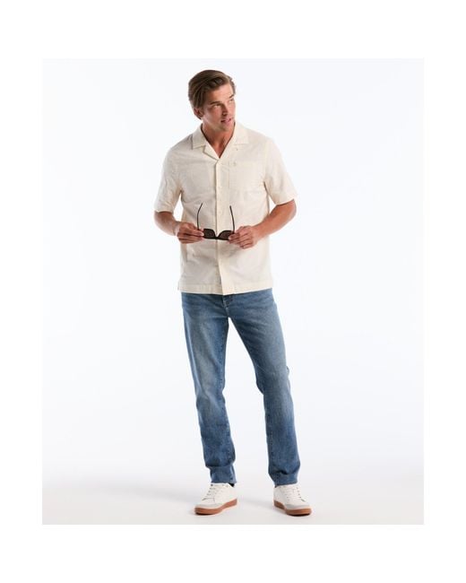 Original Penguin White Floral Embroidered Short Sleeve Shirt In Birch for men