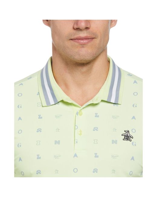 Original Penguin Green Original Print Golf Polo Shirt In Shadow Lime for men