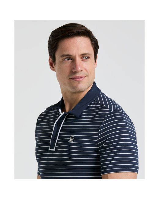 Original Penguin Blue The Heritage Stripe Golf Polo Shirt In Black Iris for men