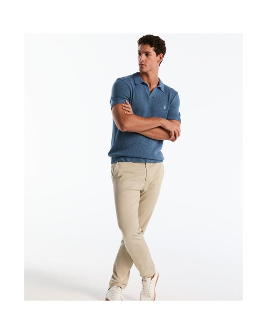 Original Penguin Textured Johnny Collar Sweater Polo In Copen Blue for men
