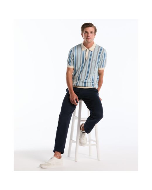 Original Penguin Blue Jacquard Vertical Stripe Sweater Polo In Birch for men
