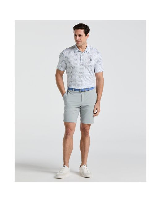 Original Penguin Blue 19th Hole Windowpane Novelty Printed Golf Polo Shirt In Bright White for men
