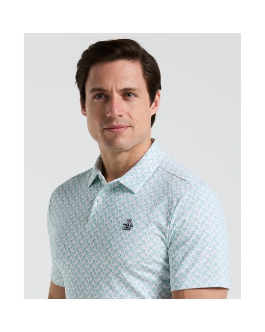 Original Penguin Blue All Over Lifesaver Print Golf Polo Shirt In Bright White for men