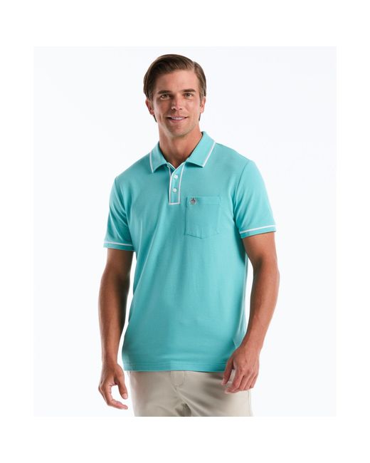 Original Penguin Blue Earl Pique Polo Shirt In Aquarelle for men