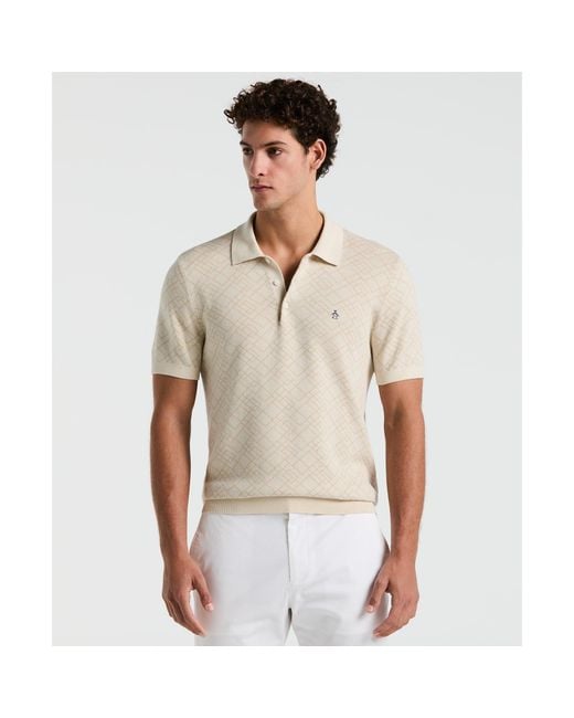 Original Penguin Natural Jacquard Geometric Sweater Polo Shirt In Birch for men