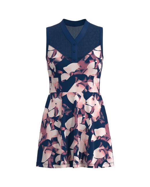 Original Penguin Floral Print Tennis Dress With Mesh Yoke in Blue Lyst