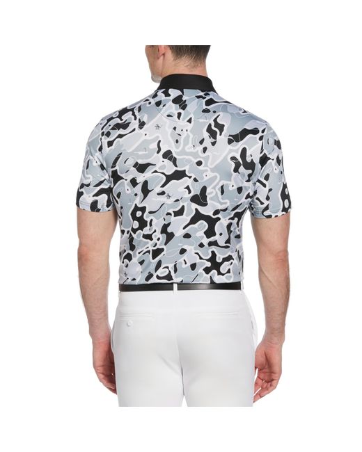 Original Penguin Black Bunker Print Short Sleeve Golf Polo Shirt In Caviar for men