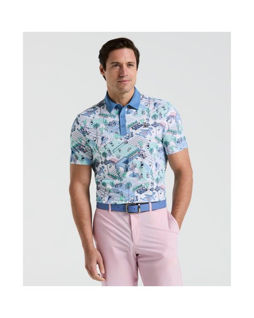 Original Penguin Blue Palm Springs Print Golf Polo Shirt In Bright White for men