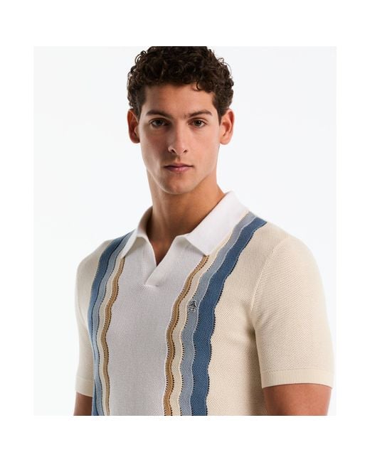 Original Penguin Natural Mesh Stripe Johnny Collar Sweater Polo In Birch for men