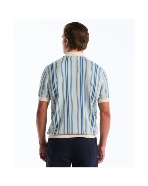 Original Penguin Blue Jacquard Vertical Stripe Sweater Polo In Birch for men