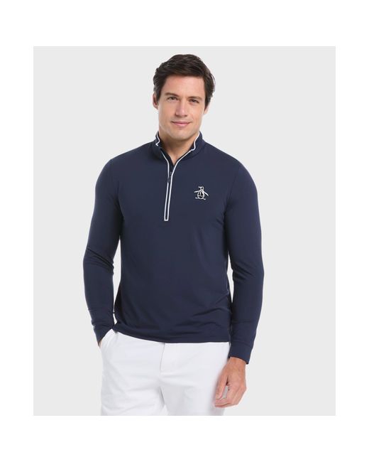Original Penguin Blue Technical Earl 1/4 Zip Golf Sweater In Black Iris for men
