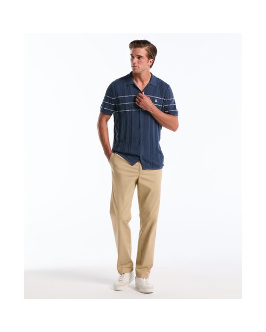 Original Penguin Blue Ribbed Button Front Sweater Polo In Sargasso Sea for men