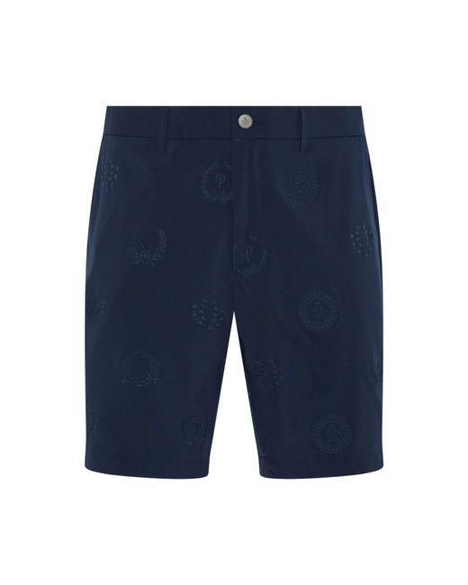 Original Penguin Blue 9" Victory Crest Embroidered Golf Shorts In Black Iris for men