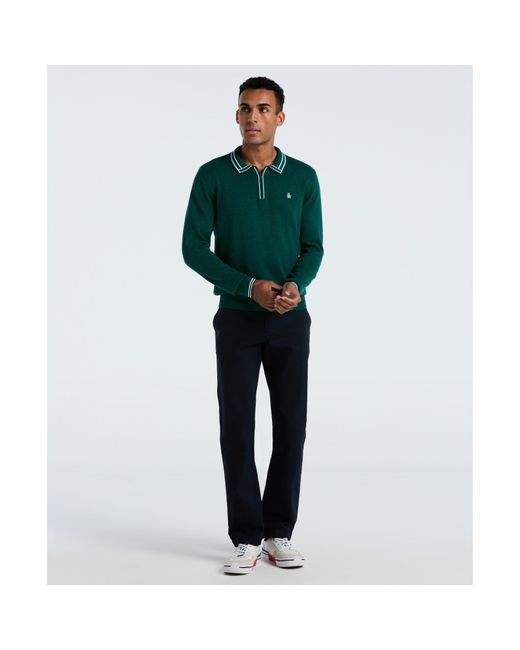 Original Penguin Tipped Quarter Zip Long Sleeve Sweater Polo In Botanical Green Heather for men