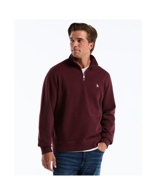 Original Penguin Red Sticker Pete Quarter Zip Sweatshirt In Port Royale for men